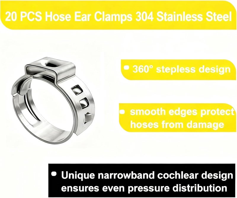 ANDILIKE 20 PCS Hose Ear Clamps 304 Stainless Steel Single Ear Hose Clamp Clip,Hose Fitting for Securing Pipe Hose 29.6mm - Image 3
